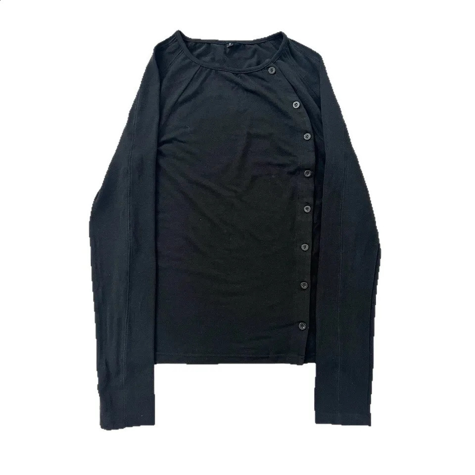 Y2K Solid Color Button Men Round Neck T-shirt Casual Edition Retro Trend Fashion Men and Women Top 260916