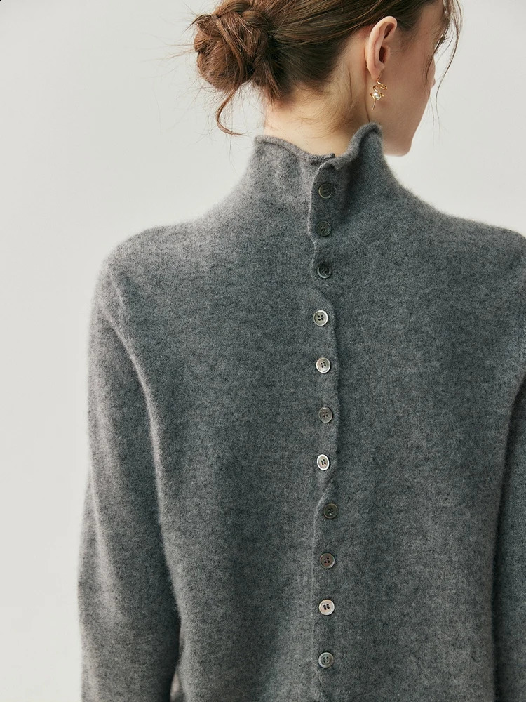 Women Pullover Basic 100% Cashmere Sweater Front Back Both Wear Mock Neck Knit Versatile Clothing Autumn Winter Sweater Cardigan 260917