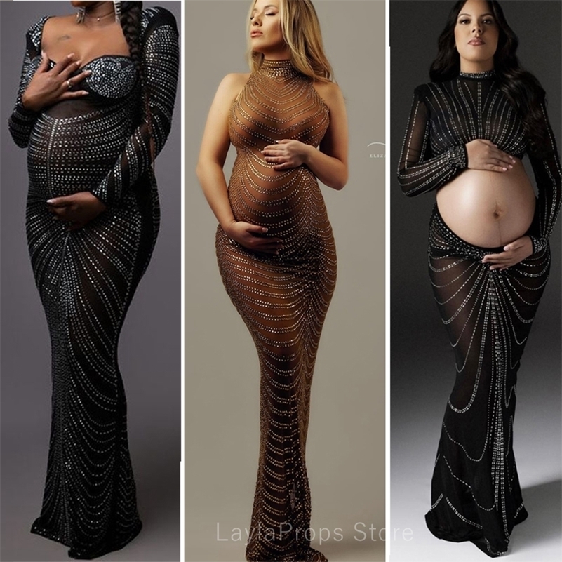 Maternity Dresses For Po Shoot Maxi Evening Sexy Pregnant Women Elegant Sleeveless Bodycon Party Stretchy Rhinestone Body-con260827ww