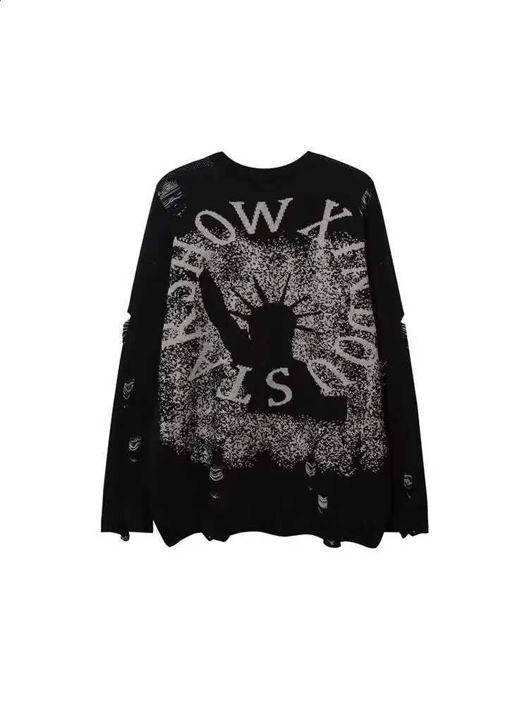 2026 Unisex Knitting Spring Sweater Autumn Men's Dark Y2K Vintage Statue Of Liberty Ripped Sweater Oversize Loose Knitted Top J260916