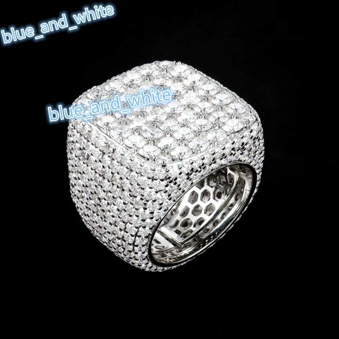 Custom GRA Certified Trending S925 Sterling Silver White Gold Plated Prong Setting Mossanite Diamond Iced Moissanite Cuban Ring