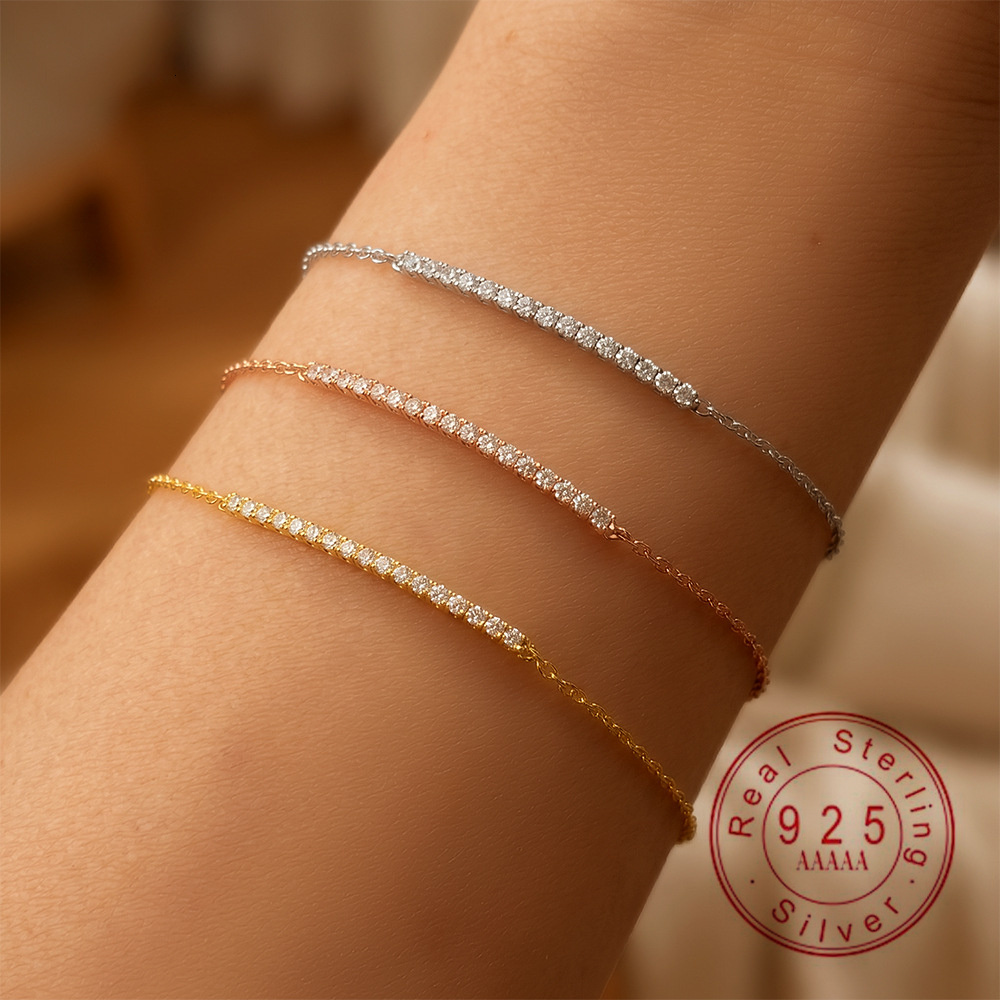 VITAJEW Dainty Half Tennis Moissanite Bracelet Sterling Silver Thin Chain Sparkling Stackable Bracelets Minimalist Jewelry For Women