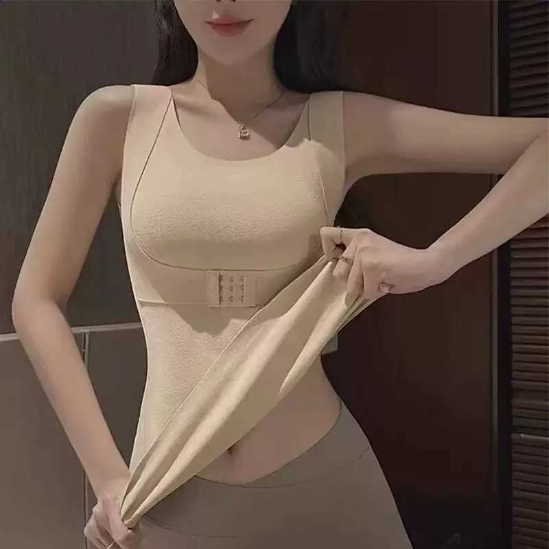 Women's Autumn Winter Bra-Free Warm Vest with Chest Pads Shaping Body Lift Gathered Design for Comfortable Wear H260916