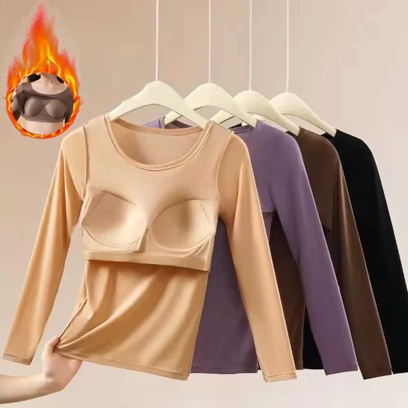 Women's Autumn Winter Elastic with Chest Pads Tops Seamless Close-fitting Long Sleeve Clothes Winter Lock temperature Loungewear H260916
