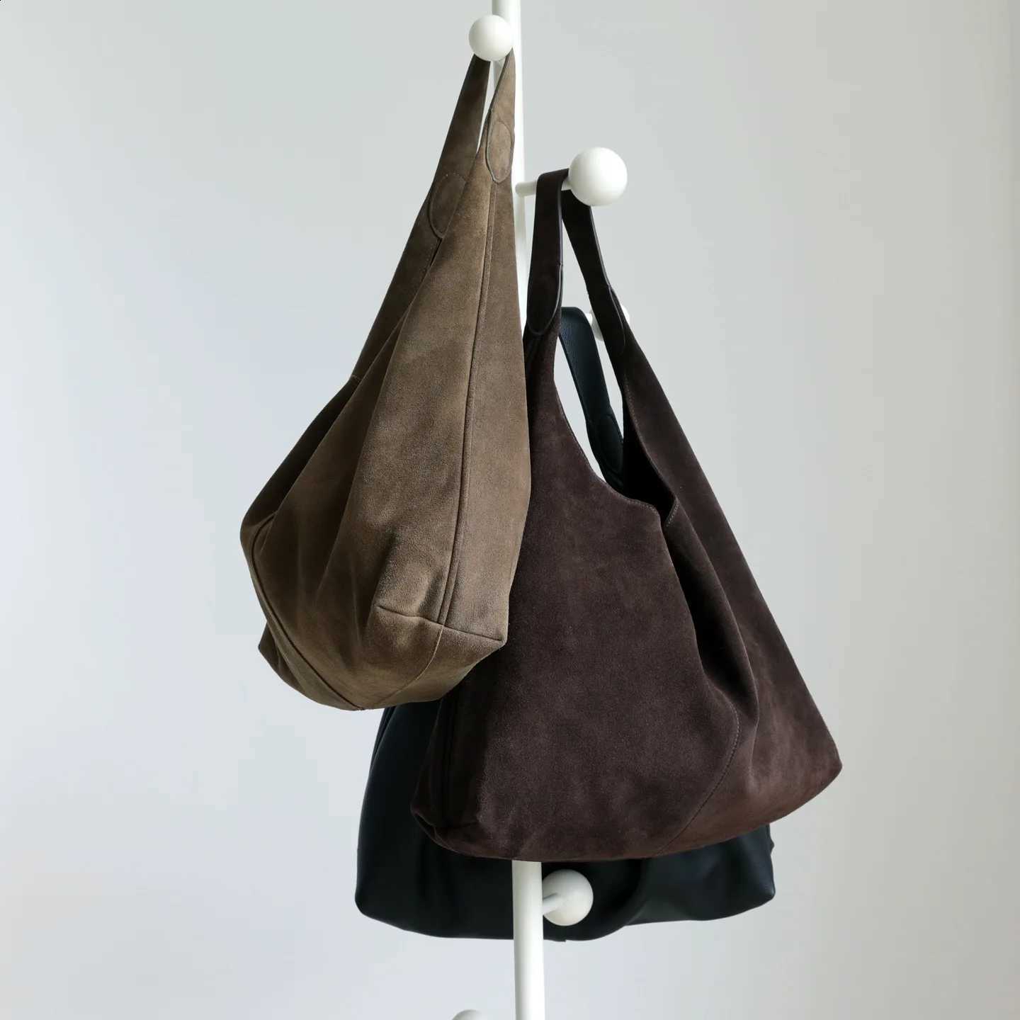 Bag Leather Tote Suede Large Capacity Commuting Shoulder Bag Simple Casual Top Layer Cowhide Lazy Style H260905
