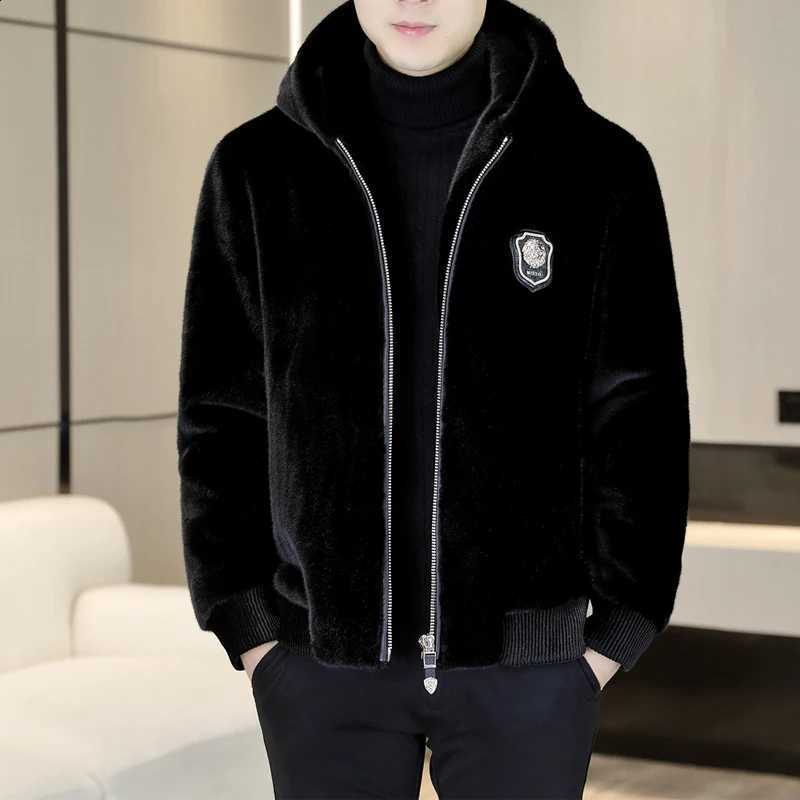 Winter Faux Fur Hooded Autumn Jacket Men Fashion Social Faux Mink Fur Casual Business Jacket Thick Warm Outdoor Windproof Coat W260915