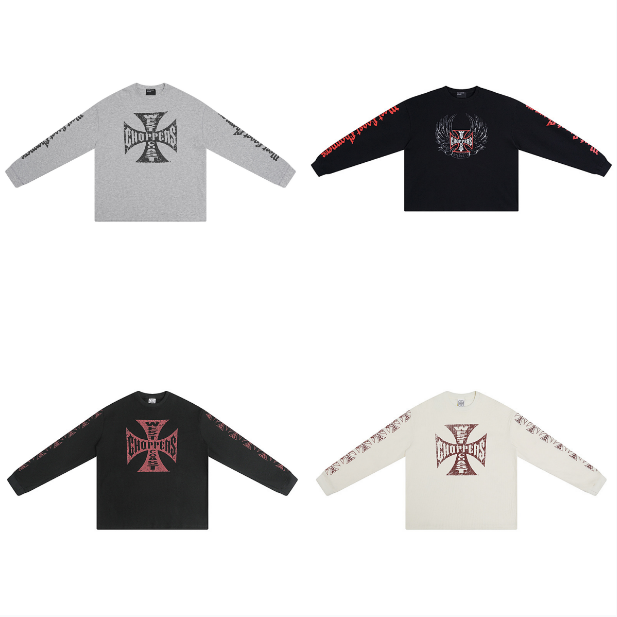 T-shirt à manches longues en tricot gaufré unisexe, imprimé graphique croisé, col rond, Vintage, Streetwear