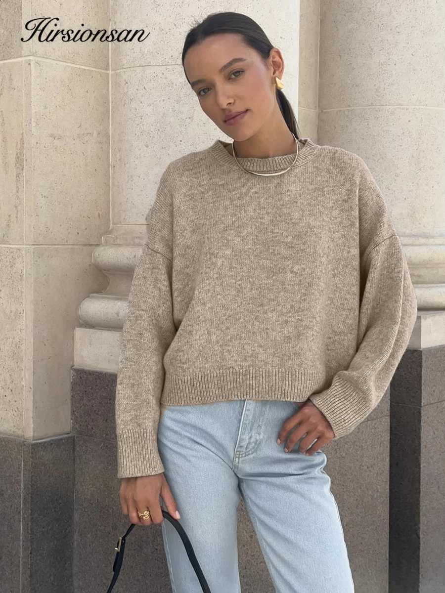 Hirsionsan Basic O Neck Basic Sleeve Sweater Women 2025 Oversized Short Knitted Pullovers Female Casual Thick Warm Soft Tops X260916