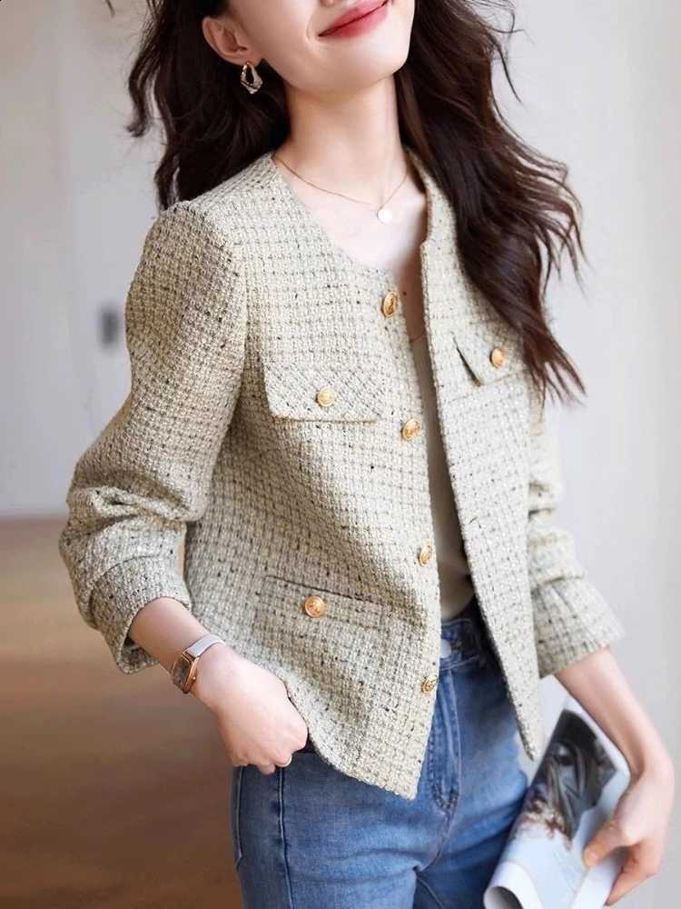 Green Trendy Women's Vintage Short Jacket Spring Autumn Fashionable Slim Fit Design with Noble Style C260917