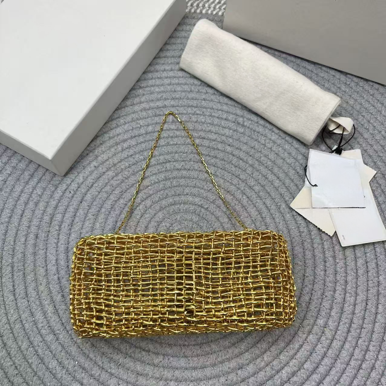 12A luxury evening clutch in woven metal bags designer gold party wedding banquet handbag chain mini heart crystal shoulder bags evening purse mirro