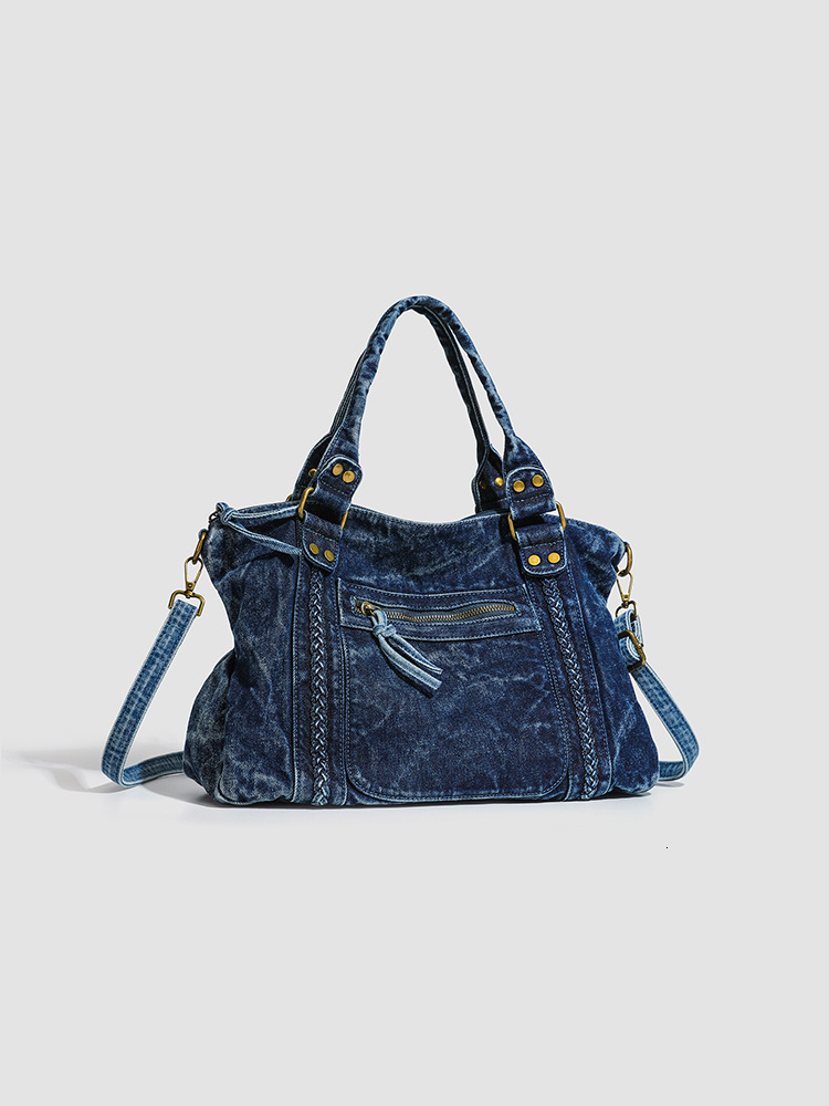 Hot-Selling French Style Women's Retro Washed Denim Tote Single Shoulder Crossbody Bag Large Capacity Versatile Fashionable Luxury Handbag Unde