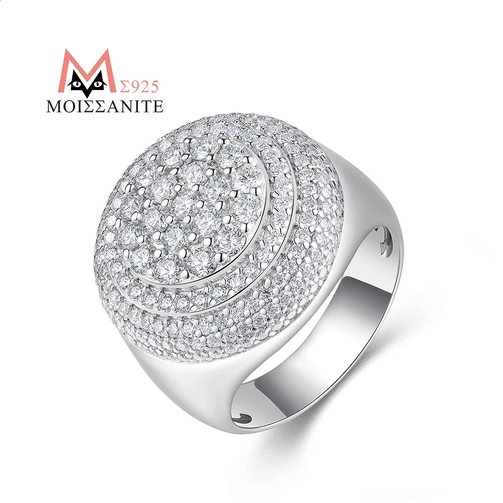 JIUZUAN Full Ring Dome Round 925 Silver 18K Gold Plated Hip Hop Style Pave Gift Comes with GRA Certificate 260915
