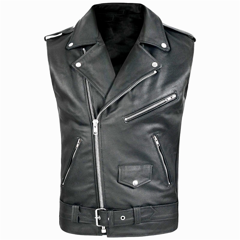 HighQuality Mens PU Leather Vest Motorcycle Zipper hiphop Leather Jacket Punk Rock Outdoor Multi Pocket Vest 260917