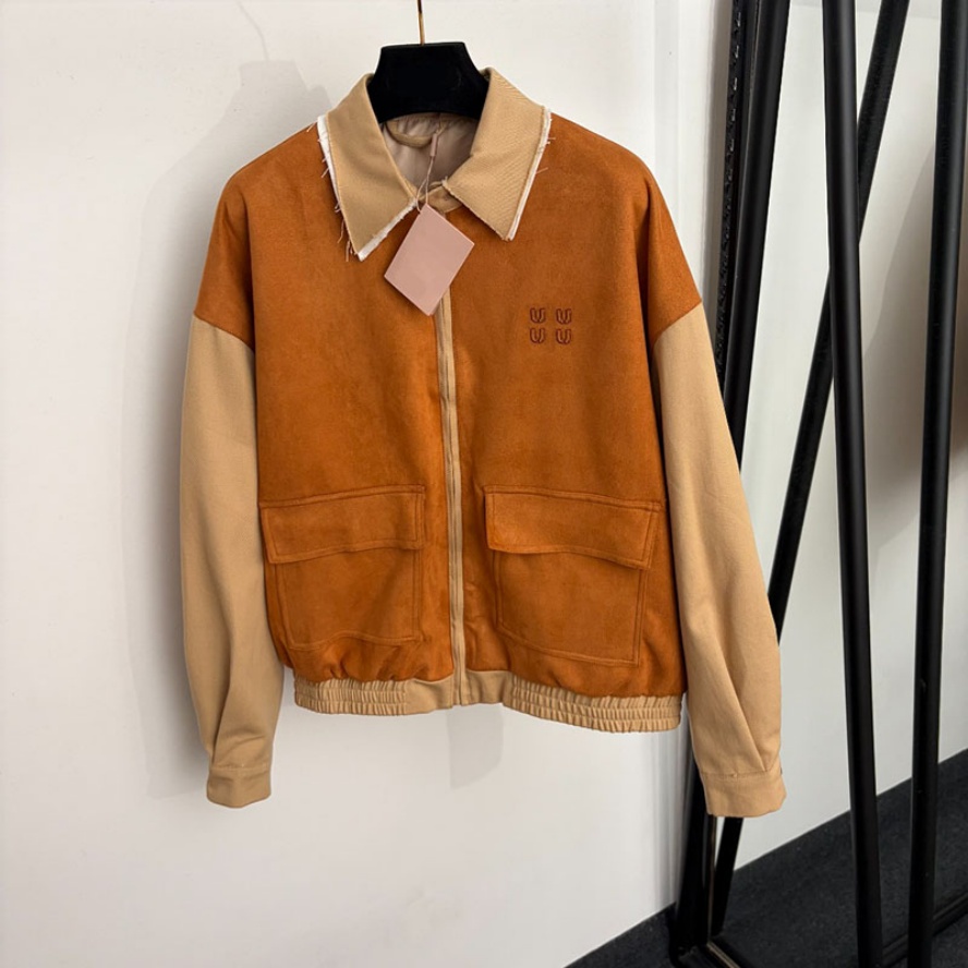 Color Block Suede Women Jackets Designer Vintage Lapel Neck Brown Coats Autumn Winter Sports Baseball Street Style Jackets