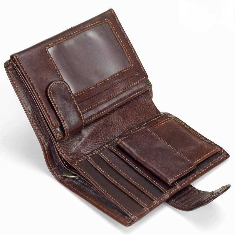 Men Wallet New Cowhide Genuine Leather Wallets Coin Purse Clutch Hasp Open Top Quality Retro Short Wallet Multi Cards SlotsT260917