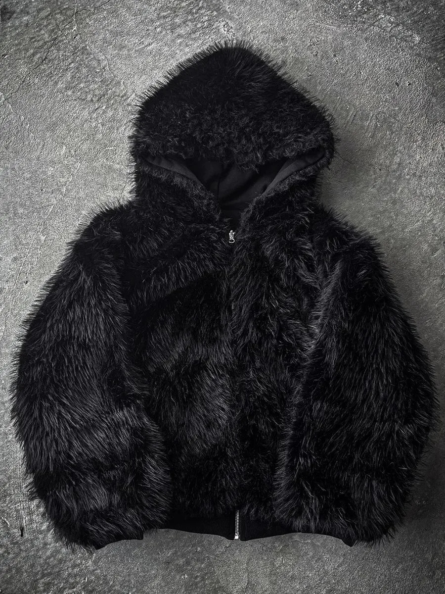Mauroicardi Autumn Winter Oversized Thickened Warm Black Reversible Faux Fur Parka Coat Men with Hood Zipper Fluffy Jacket 260916