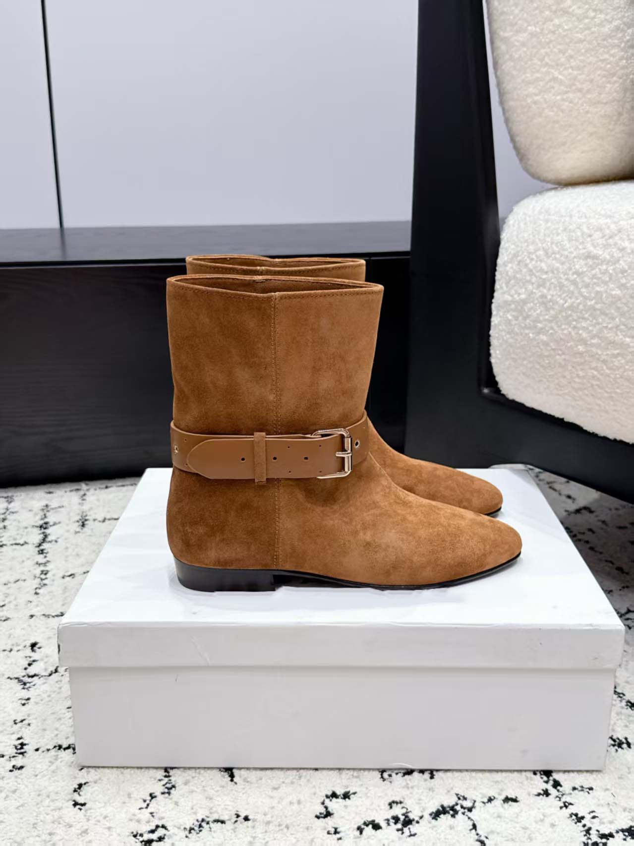 Luxury designer shoes for autumn and winter casual western denim ankle women's leather boots fashionable brown Chelsea short boots