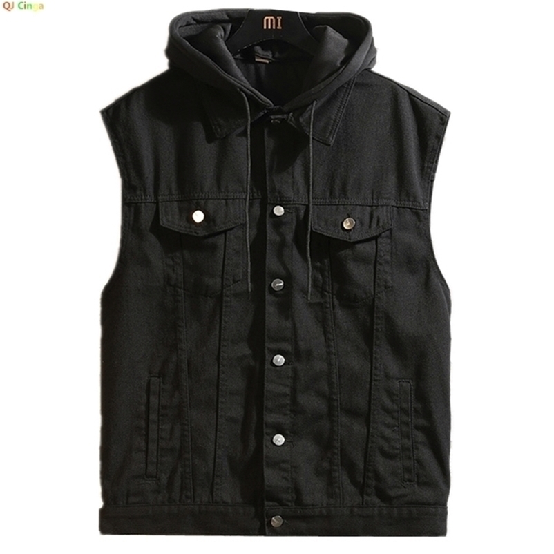 Spring Men's Black Denim Vest Teenagers Blue Leisure Hooded Coat M-5XL 260915