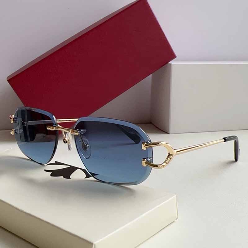 Sunglasses For women Designer Rimless Rectangle Sun Glasses CT0468S Blue Gradient Lens Iconic C-shaped Ornament UV400 Exquisite Luxury Shades Eyewea