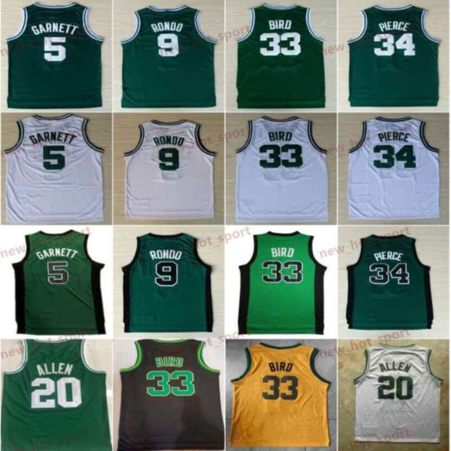Vintage Basketball Jersey Kevin Garnett Bill Russell Rajon Rondo Ray Allen Larry Bird Paul Pierce Green Black White Classic Retro Stitched