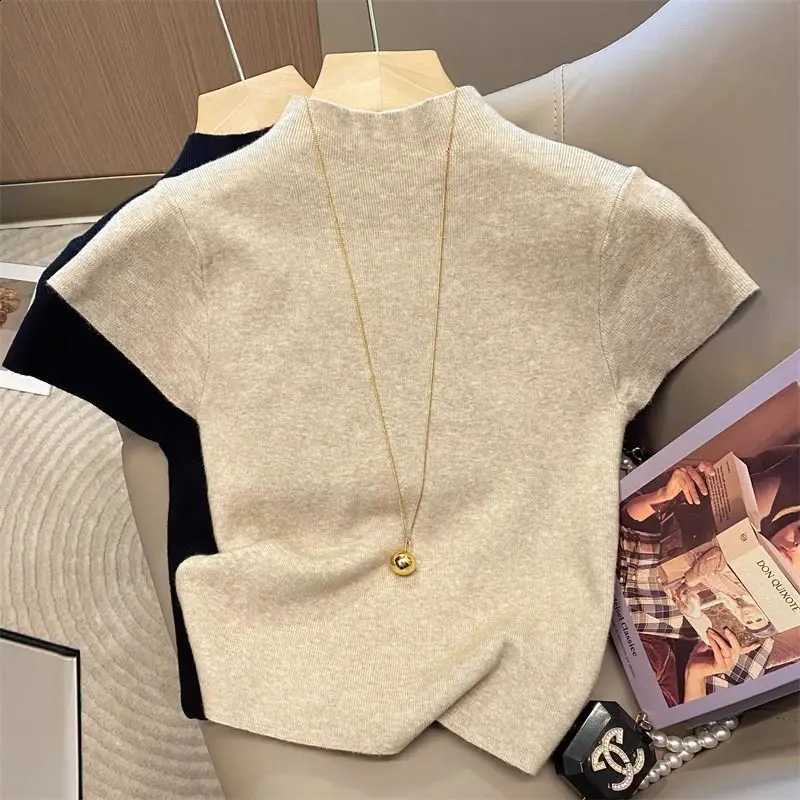 Basic Turtleneck Solid Thin Summer 2026 Pullover Women Female Knitted Sweater Slim Short Sleeve Bodycon Sweater X260916