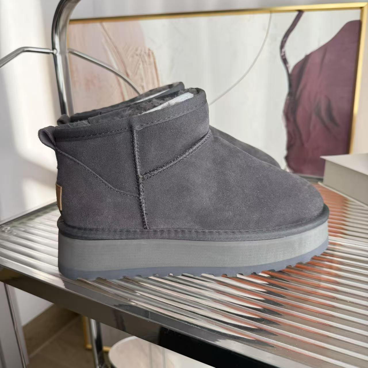 Designer Shoes Black Minimalist Luxury Ultra Mini Platform Snow Boots For Women Soft Matte Suede Shell Cozy Durable Serrated Outsole Height Short Wi