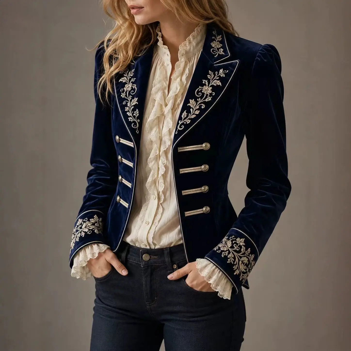 Retro Velvet Long Sleeve Jacket Coat European American Fashion Elegant Double Breasted Coat Outerwear For Women Spring Falll Top 260915