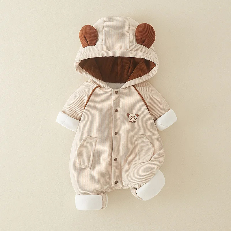 AYNIGIELL Winter born Thickening Jumpsuit Built-in Wool Hooded Down Romper Baby Boys and Girls Wearing Clothes Outside 260915