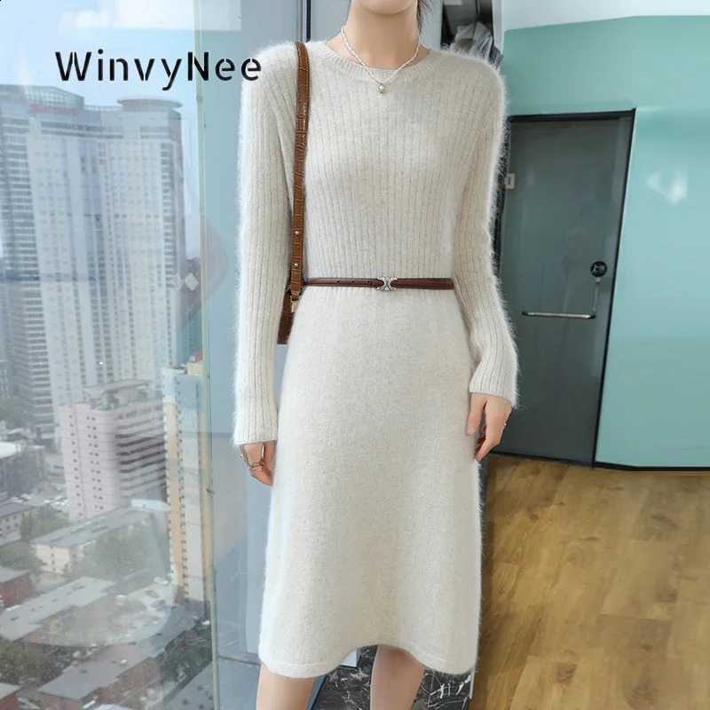 WinvyNee Women Jumper Dress Mink Velvet Straight Cut Brushed Fabric Cozy Versatile Formal Casual Wardrobe Staple Outfit E1248050 260905