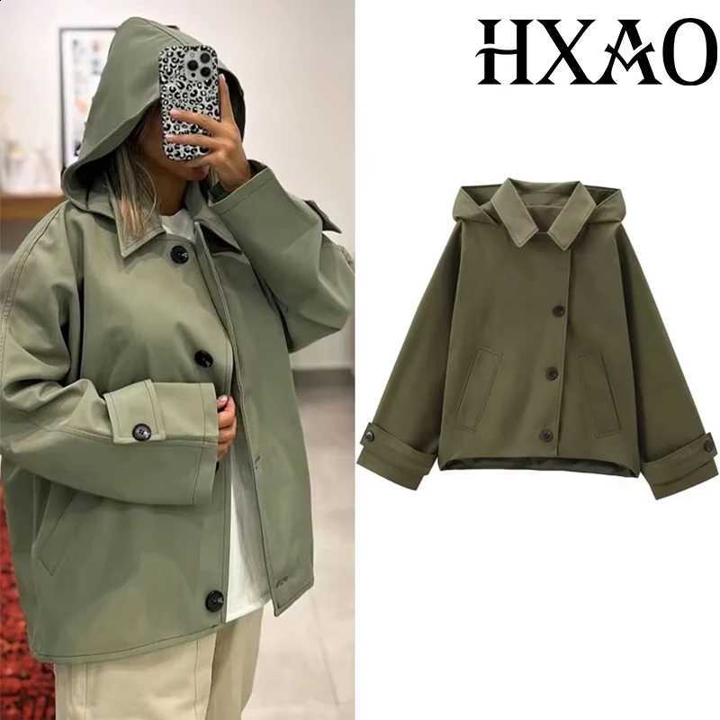 Warm HXAO Green Winter Hooded Jackets Women's 2024 Autumn Outdoor Oversized Bomber Jacket Coats Demi-Season Windbreak Outerwears C260917