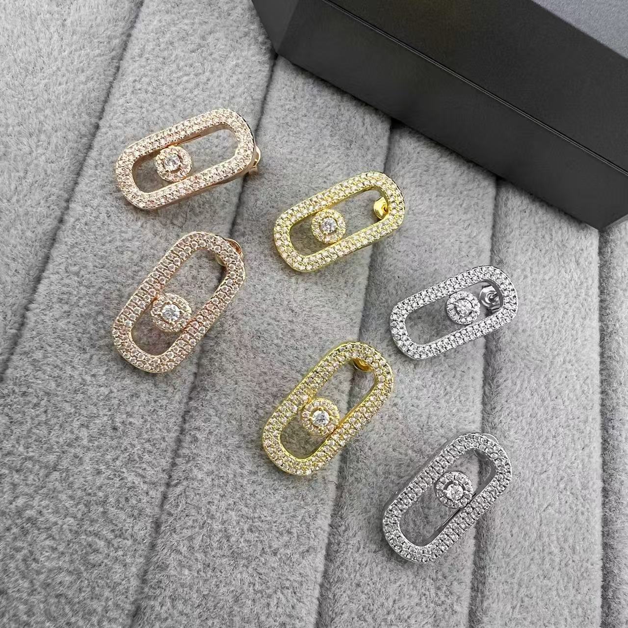 Designer Messikaas V Gold New Plum Family Full Diamond Sliding Wide Large Earrings For Women 18K Plated Starry Sky Earrings