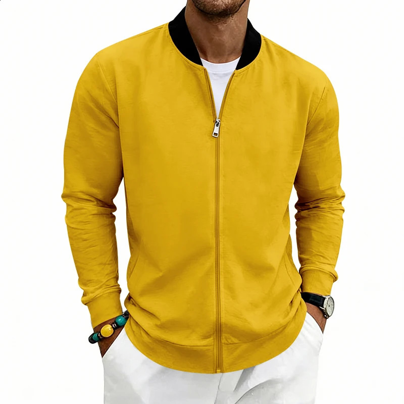 Men's Single-Piece Baseball Flight Jacket with Ribbed Collar and Full Zip lightweight Casual Sports Coat 260916