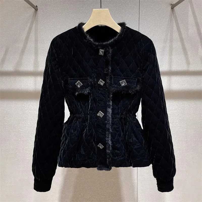 Autumn Winter Velvet Cotton Jacket 2026 New Round Collar Single-Breasted Women's Clothes Outeawer Black Fashion Female Coat H260917