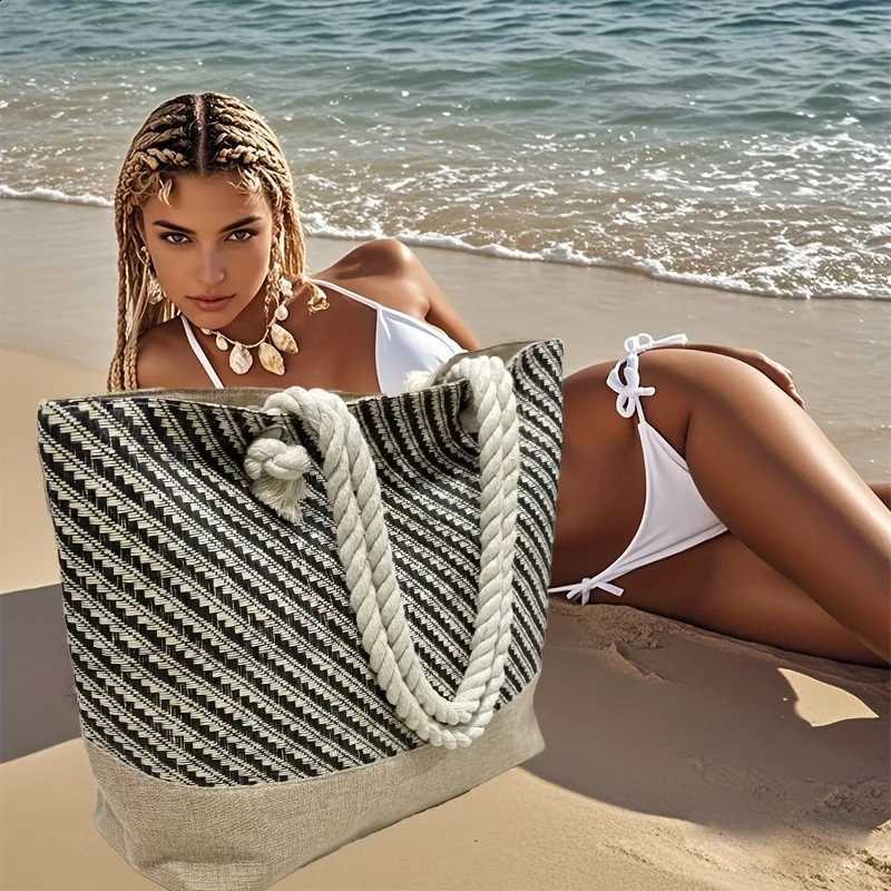Bohemian Geometric Style Travel Tote Bag Women's Beach Tote Bag Lightweight and Large Capacity (Stripe Direction Random) H260916