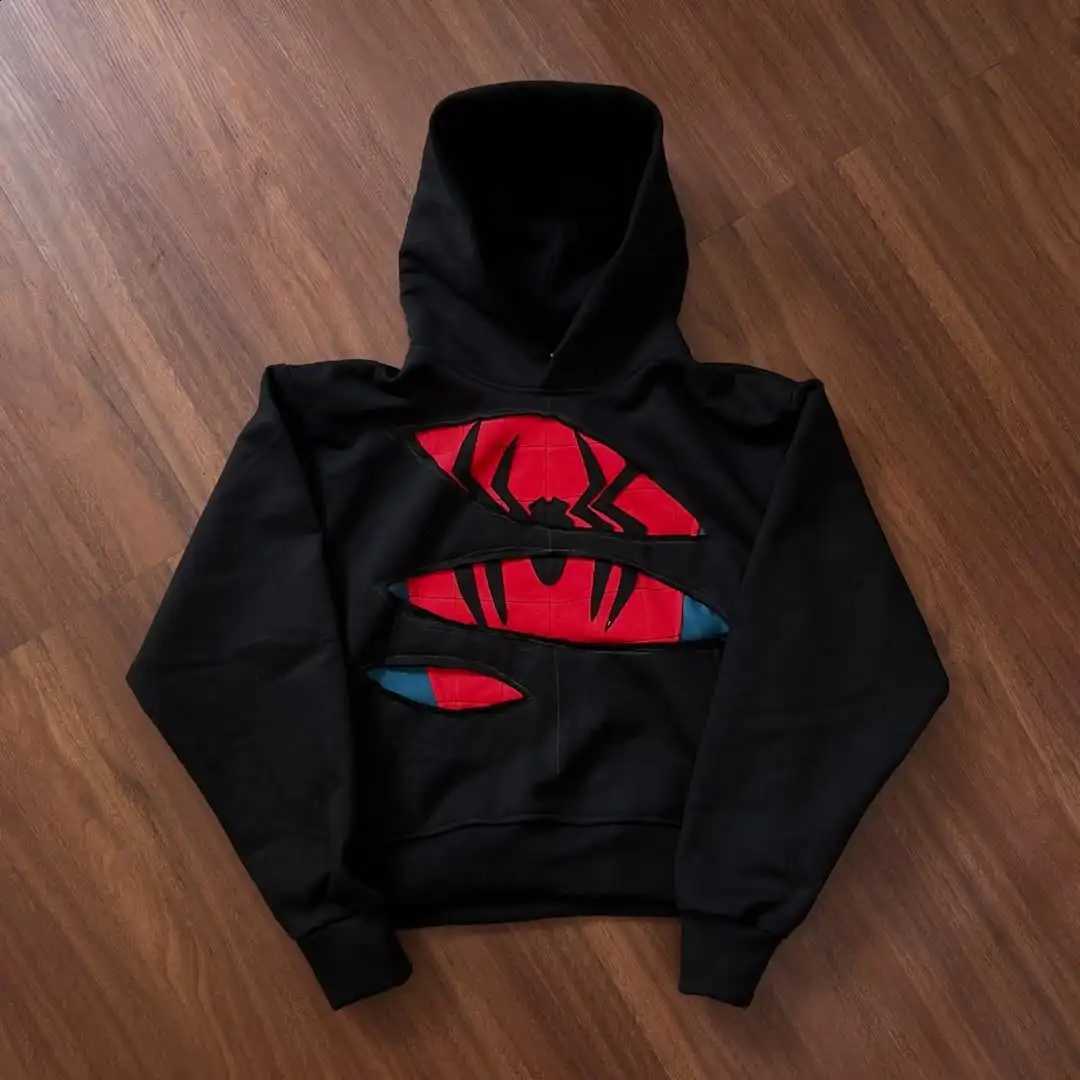 Y2K Men's Gothic Pattern Embroidered Patchwork Hooded Sweatshirt Oversized Street Sports Shirt Washed Hooded Sweatshirt X260916