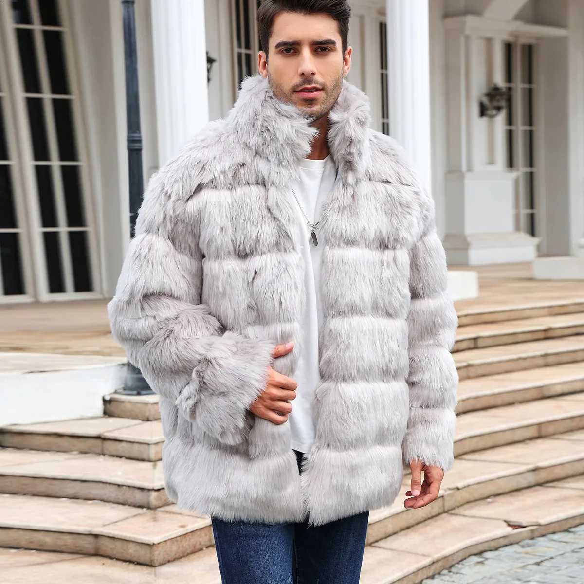 Coat Fur Jacket Men Faux Winter Thick Fluffy Long Sleeve Warm Shaggy Outerwear Fur Jacket Bontjas Jackets Mens 2026 W260915