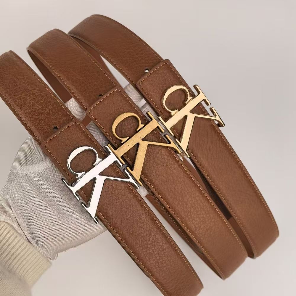 New Letter Pattern Fashion Jeans CK Men's Trendy Versatile Business Genuine Leather Smooth Belt Cross-Border