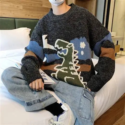 Sweater Men Streetwear Retro Flame Pattern Hip Hop Autumn Pull Over Spandex O-neck Oversize Couple Casual Men's Sweaters 260917