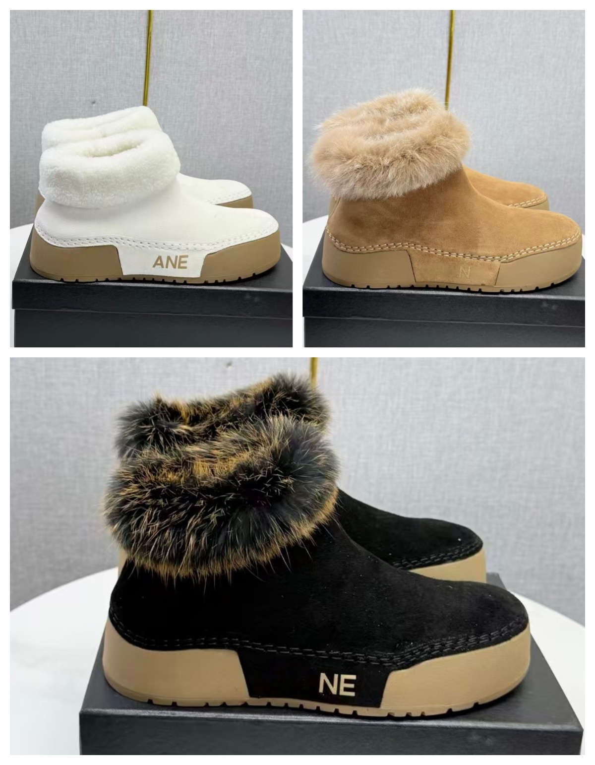 Women Chunky Soled Snow Boots Winter Faux Fur Cuffed Ankle Boots Suede Upper Height Enhancing Non Slip Warm Fleece Lining Casual Outdoor Footwear fo