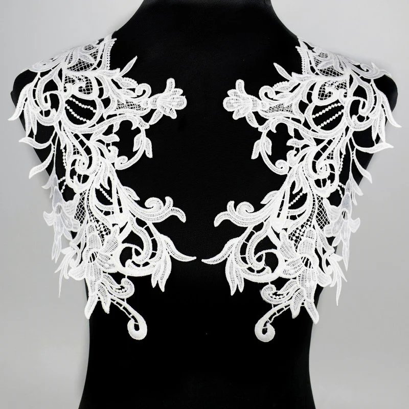 Elegant Lace Embroidered DIY Patches with Black Collar Trim