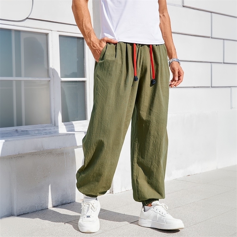 Men's Harem Pants Loose Fit Chinese Style Cotton Linen Solid Color Cozy Sweatpants Joggers High Quality Male Casual Trousers 260916ww