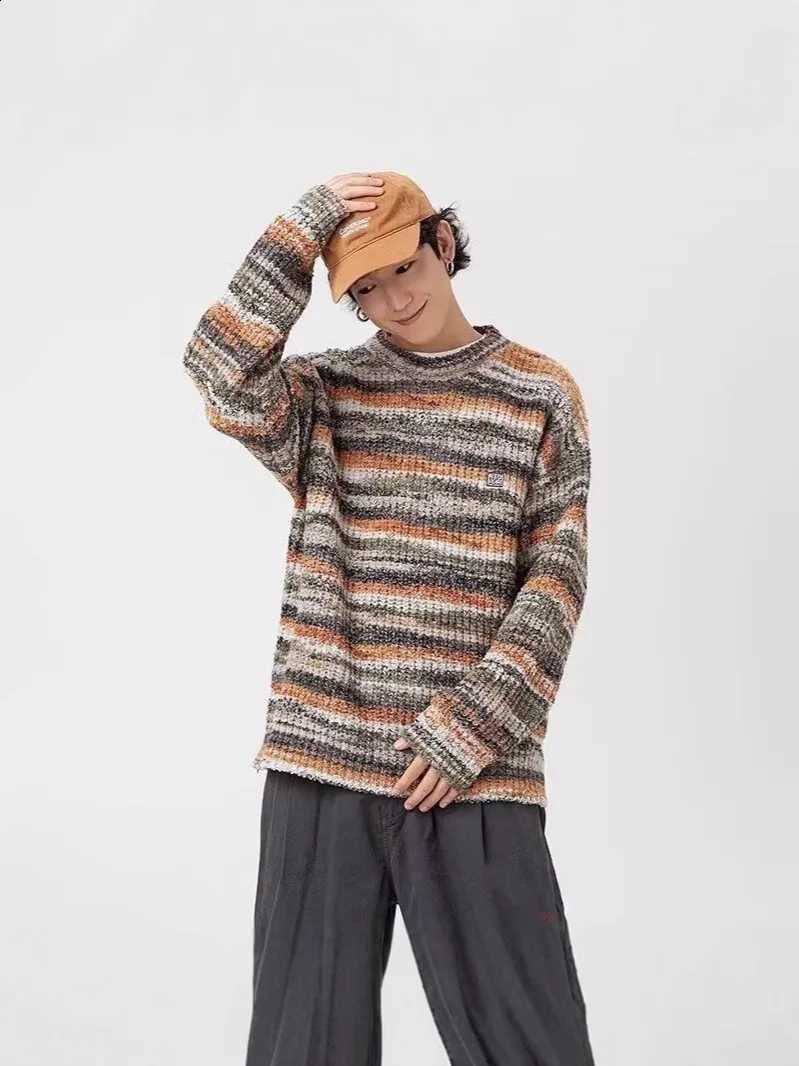 retro fashionable American Round neck contrasting striped knitted sweater men's and women's pullovers couple knitted jacket autu J260916