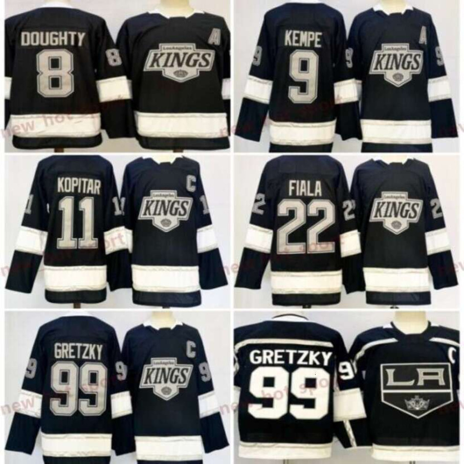 Mens 2025 New Hockey Jerseys 8 Drew Doughty 9 Adrian Kempe 11 Anze Kopitar 22 Kevin Fiala 99 Wayne Gretzky Black Shirts Stitched