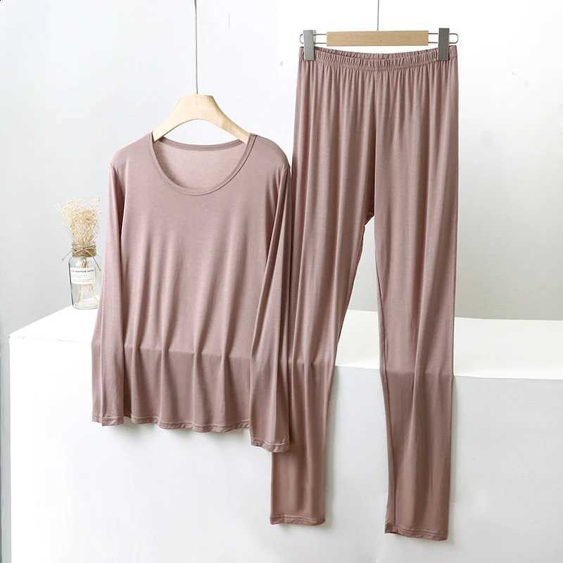 Women's Modal Long Sleeve Base Layer Shirt And Pants Thin round Neck Thermal Underwear Set plus Size Warmth Comfortable Two-P... H2609161