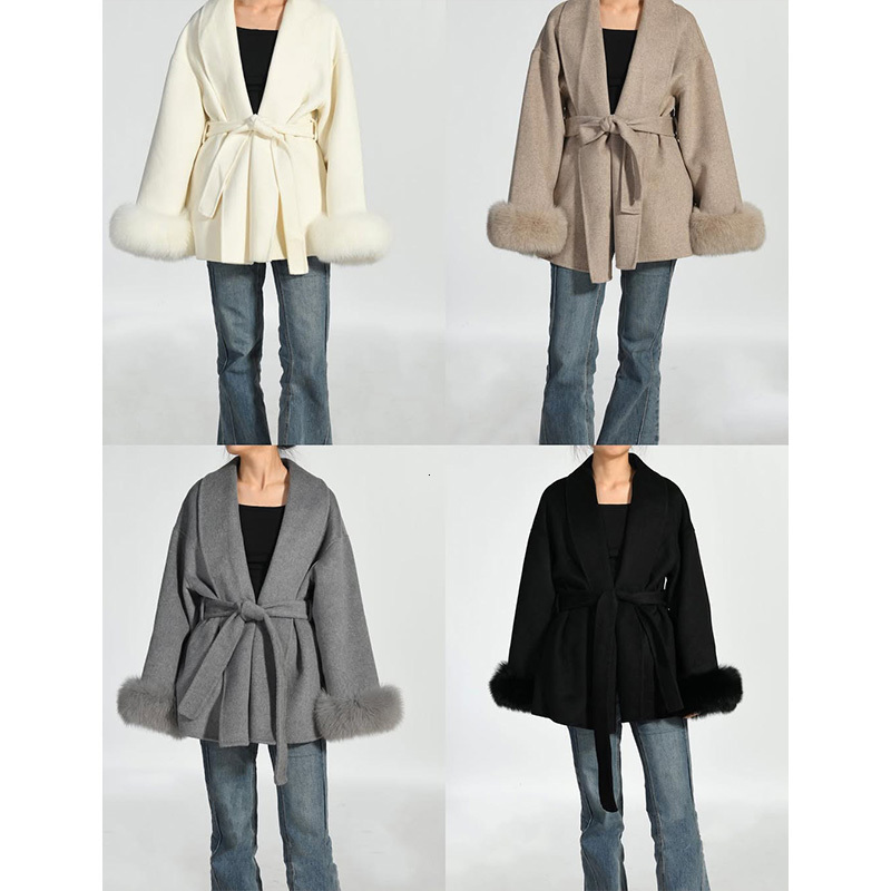 AAA+ Fur Woolen Coats Women's Short Coat Office Lady Removable Elegant Double-sided Wool Overcoat 2026 New Cardigan Jacket