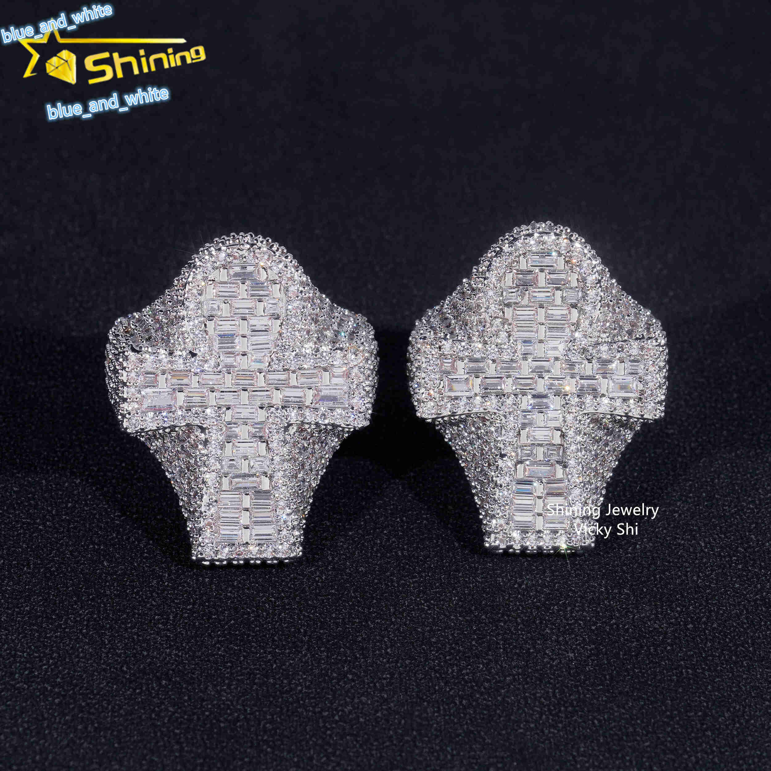 Fashion Jewelry Hot Selling Hip Hop Moissanite Ring Men Full Pave Ice Out Diamond Cross Ring Ready to Ship Wedding Rings