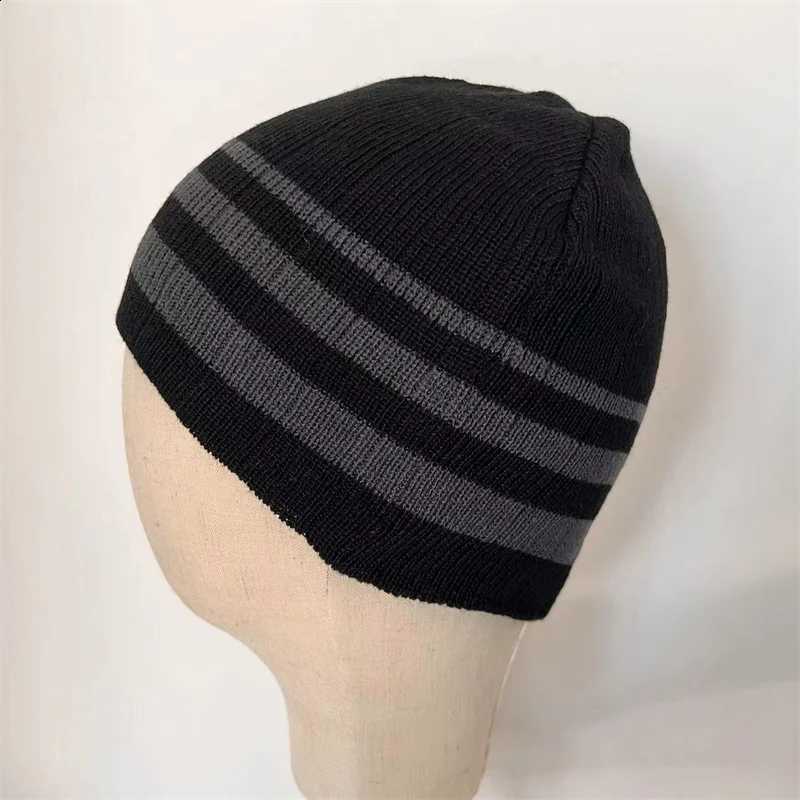 Winter Striped Knitted Acrylic Hat Soft Warm Unisex Beanies Women's Men's Skullies Brim Beanie HatT260916