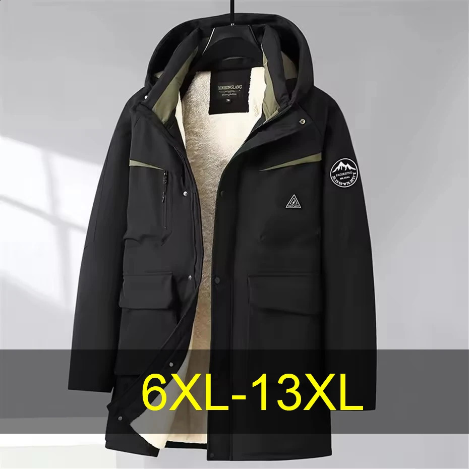 Winter Cargo Parkas Men Thick Fleece Jacket Coats Plus Size 13XL Camp Parkas Waterproof Casual Winter Long Jacket Male Big Size 260917
