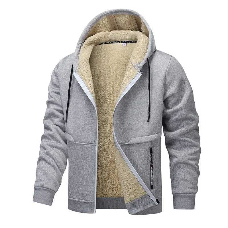 Thickened Lamb Velvet Jacket Men's Outdoor Sports Casual Winter New Style 6328 European Code Hooded Coat Standard Fit Long Sl... S260917KDB3