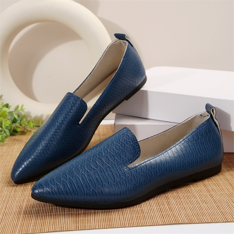 Women's Shoes PU Leather Loafers Ballet Flats Pointed Toe Barefoot Slipon Casual Low Heel Fashion Stone Pattern Woman Flat Shoe y260916